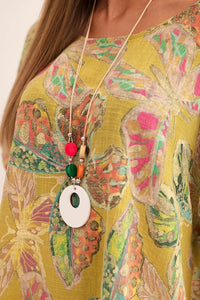 Women's cotton blouse with butterfly motif and short sleeves ART10739 - 2 / – Kiwi цвет / color | Lexline Fashion