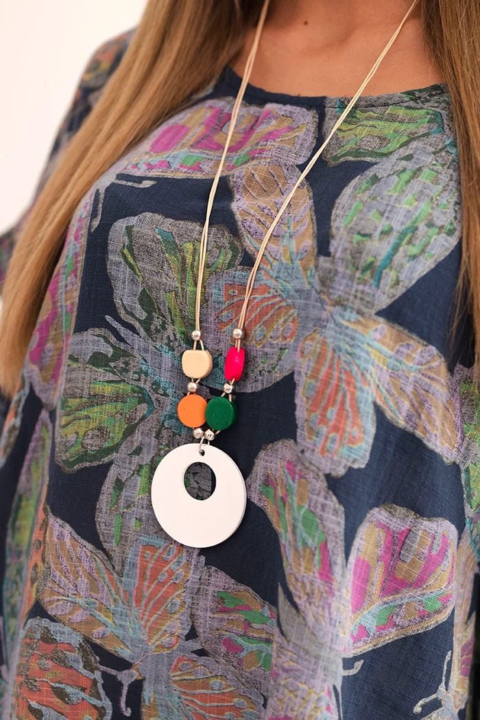 Women's cotton blouse with butterfly motif and short sleeves ART10739 - 2 / – Navy blue цвет / color | Lexline Fashion