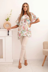 Women's cotton blouse with butterfly motif and short sleeves ART10739 - 2 / – White цвет / color | Lexline Fashion