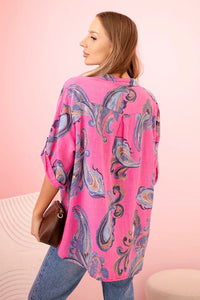 Women's cotton blouse with decorative print and rolled - up sleeves ART12038 - 1 / – Orange цвет / color | Lexline Fashion