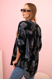 Women's cotton blouse with decorative print and rolled - up sleeves ART12038 - 1 / – Orange цвет / color | Lexline Fashion