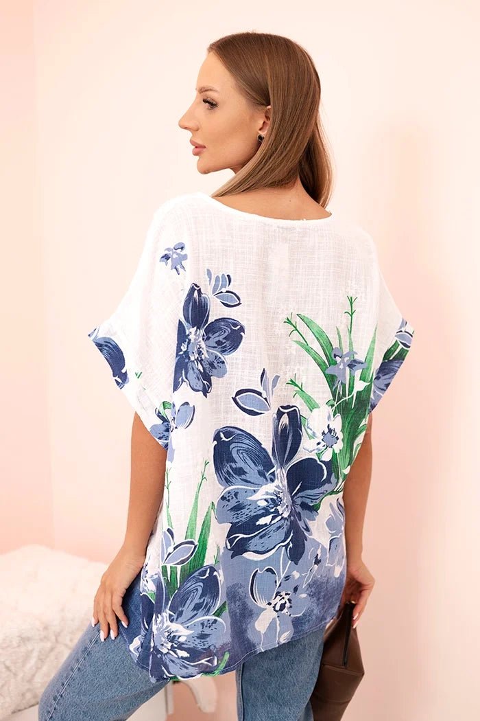 Women's cotton blouse with floral print and short sleeves ART10739 - 3 / – Fango цвет / color | Lexline Fashion