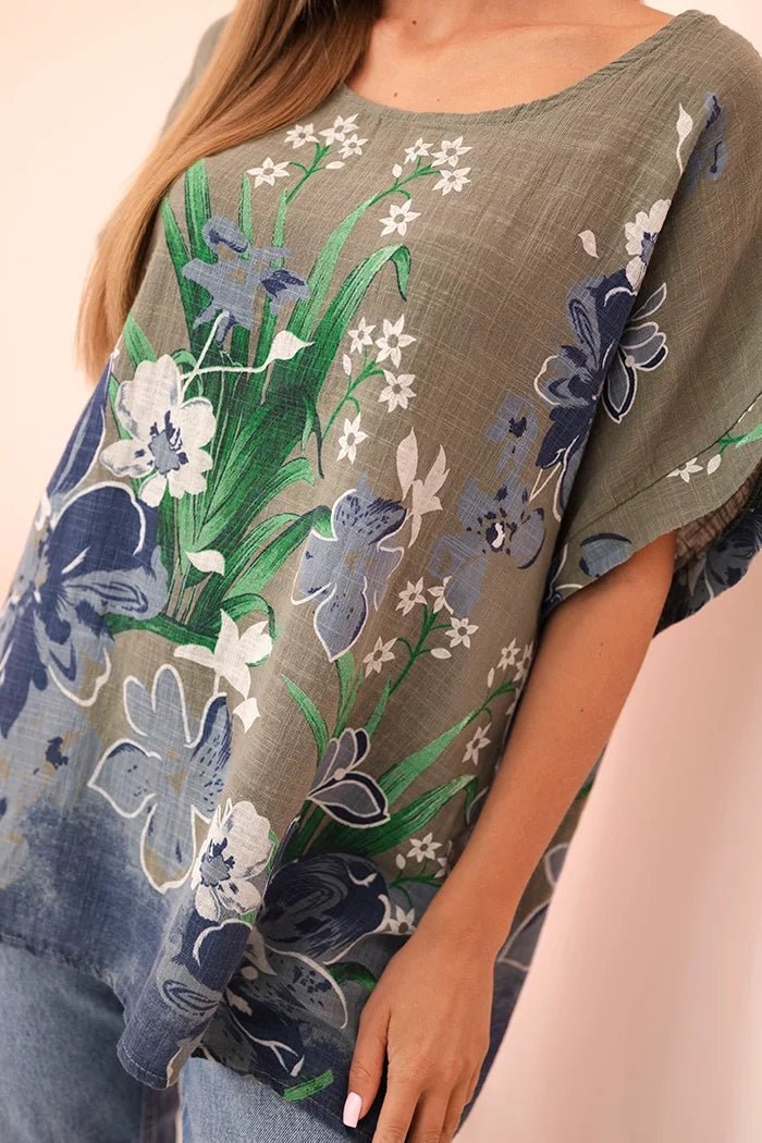 Women's cotton blouse with floral print and short sleeves ART10739 - 3 / – Fango цвет / color | Lexline Fashion