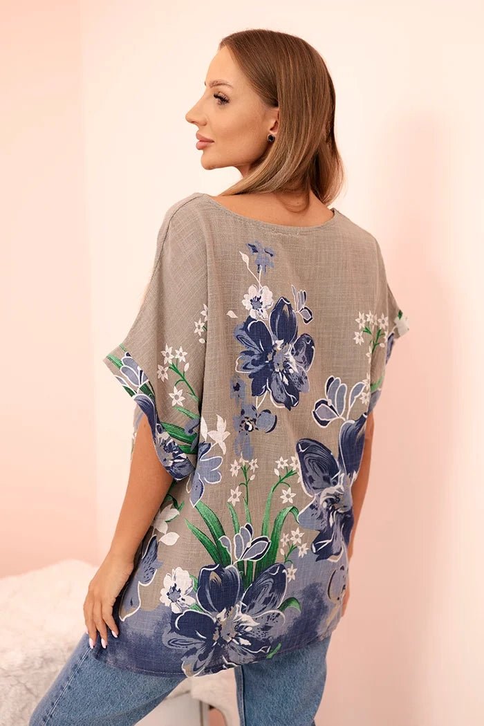 Women's cotton blouse with floral print and short sleeves ART10739 - 3 / – Fango цвет / color | Lexline Fashion