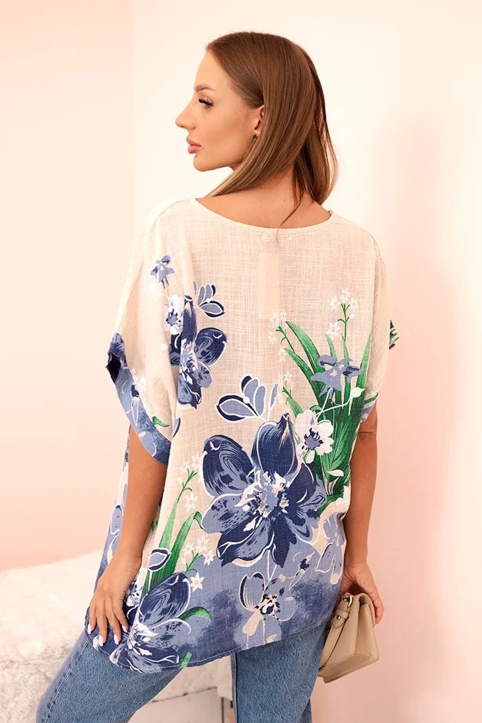 Women's cotton blouse with floral print and short sleeves ART10739 - 3 / – Fango цвет / color | Lexline Fashion