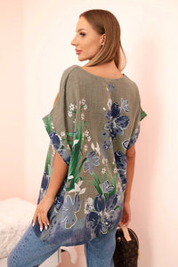 Women's cotton blouse with floral print and short sleeves ART10739 - 3 / – Fango цвет / color | Lexline Fashion