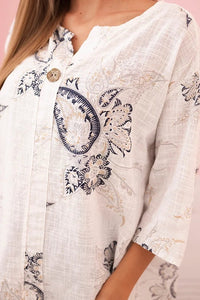 Women's cotton blouse with rolled - up sleeves and paisley pattern 25290 / – Turquoise цвет / color | Lexline Fashion
