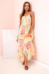 Women's cotton dress with a colorful pattern SY - 56 / – Beige цвет / color | Lexline Fashion