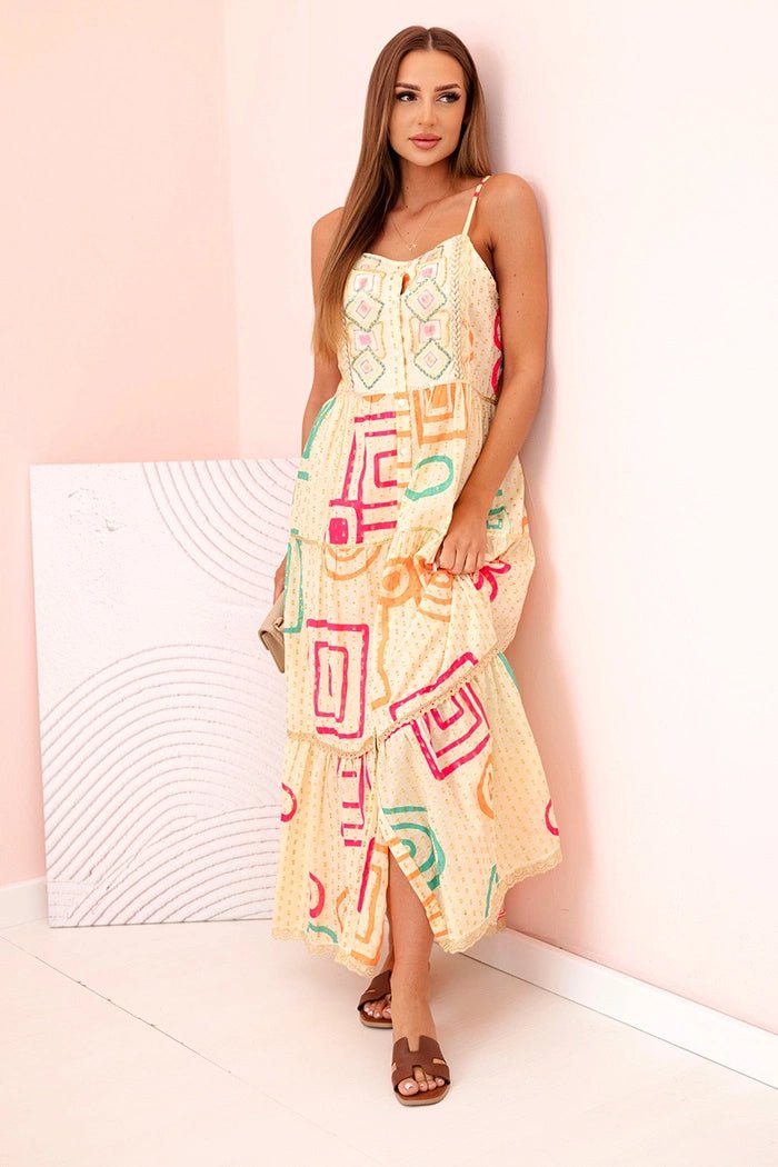 Women's cotton dress with a colorful pattern SY - 56 / – Beige цвет / color | Lexline Fashion