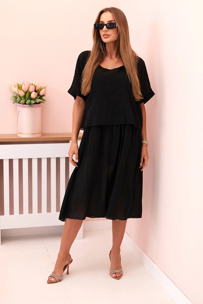 Women's cotton dress with a loose fit ART2055 / – Black цвет / color | Lexline Fashion