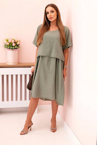 Women's cotton dress with a loose fit ART2055 / – Khaki цвет / color | Lexline Fashion