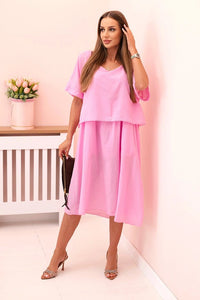 Women's cotton dress with a loose fit ART2055 / – Light | Pink цвет / color | Lexline Fashion