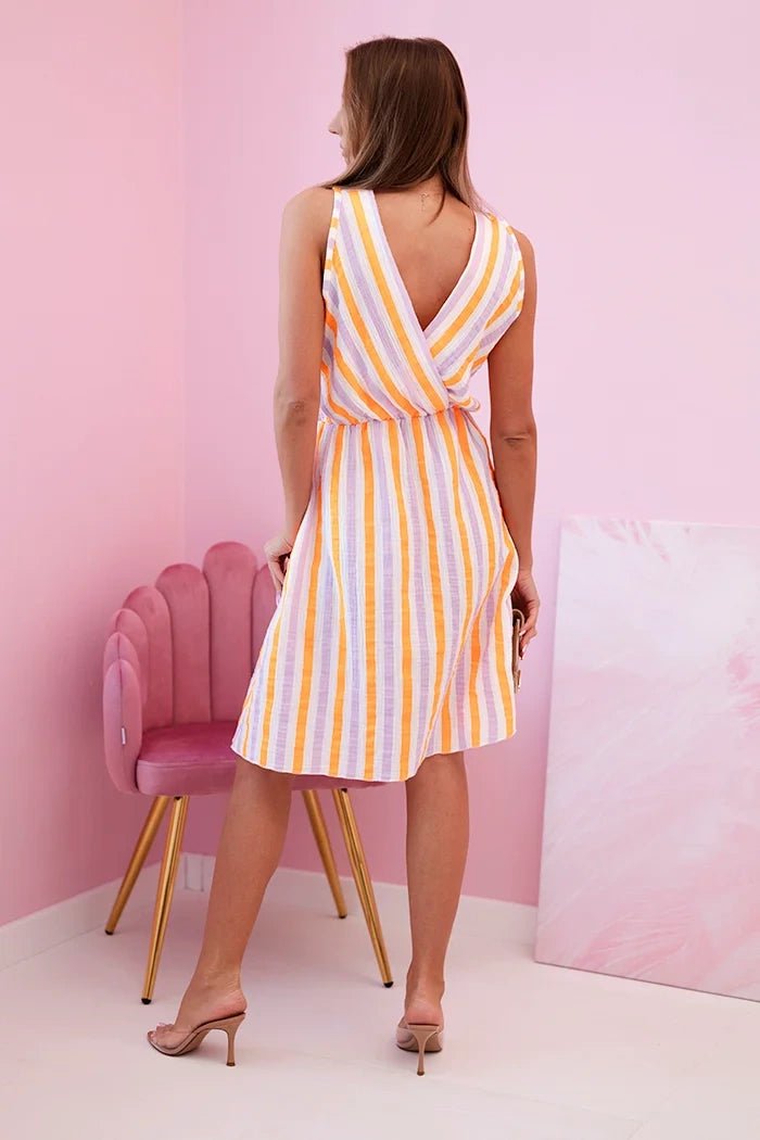 Women's cotton dress with colorful stripes 3244 / – Neon Orange цвет / color | Lexline Fashion