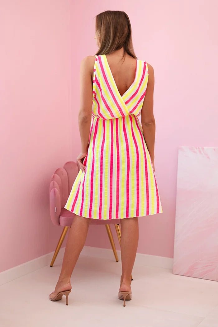 Women's cotton dress with colorful stripes 3244 / – Neon Orange цвет / color | Lexline Fashion