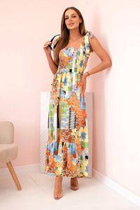 Women's cotton dress with gathering and floral pattern A525 / – Blue цвет / color | Lexline Fashion
