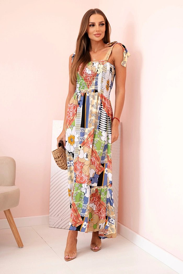 Women's cotton dress with gathering and floral pattern A525 / – Jeans цвет / color | Lexline Fashion