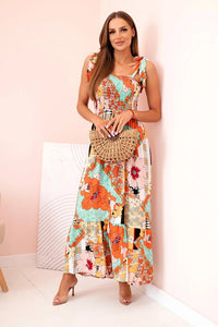 Women's cotton dress with gathering and floral pattern A525 / – Mint цвет / color | Lexline Fashion