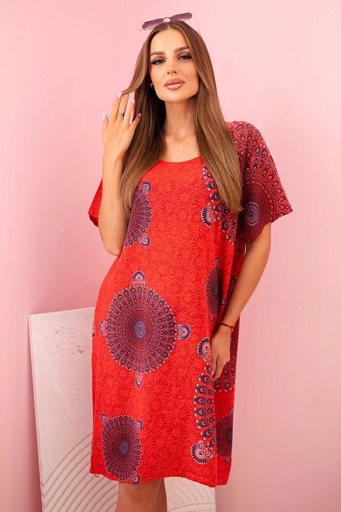 Women's cotton dress with oriental pattern 22178 / – Red цвет / color | Lexline Fashion