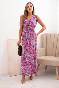 Women's cotton dress with tied straps and pattern F1025 / – Fuchsia цвет / color | Lexline Fashion