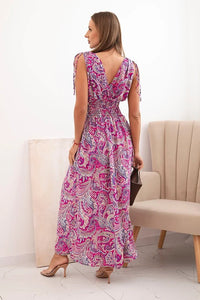 Women's cotton dress with tied straps and pattern F1025 / – Fuchsia цвет / color | Lexline Fashion