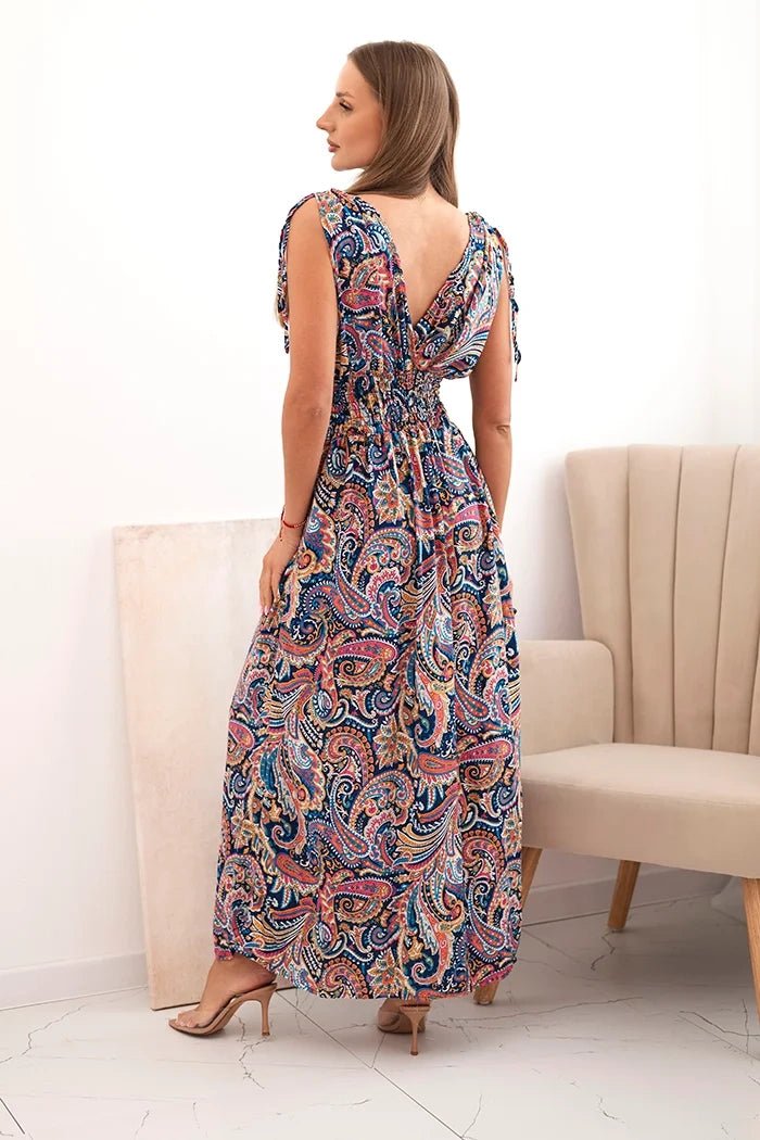 Women's cotton dress with tied straps and pattern F1025 / – Navy blue цвет / color | Lexline Fashion
