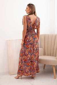 Women's cotton dress with tied straps and pattern F1025 / – Orange цвет / color | Lexline Fashion