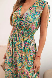 Women's cotton dress with tied straps and pattern F1025 / – Turquoise цвет / color | Lexline Fashion