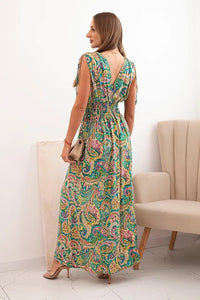 Women's cotton dress with tied straps and pattern F1025 / – Turquoise цвет / color | Lexline Fashion