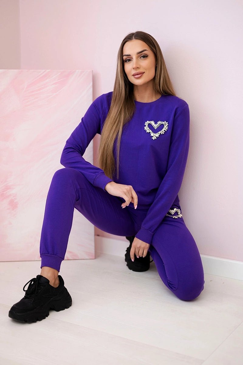 Women's cotton set with a decorative heart 69932 / – Dark Purple цвет / color | Lexline Fashion