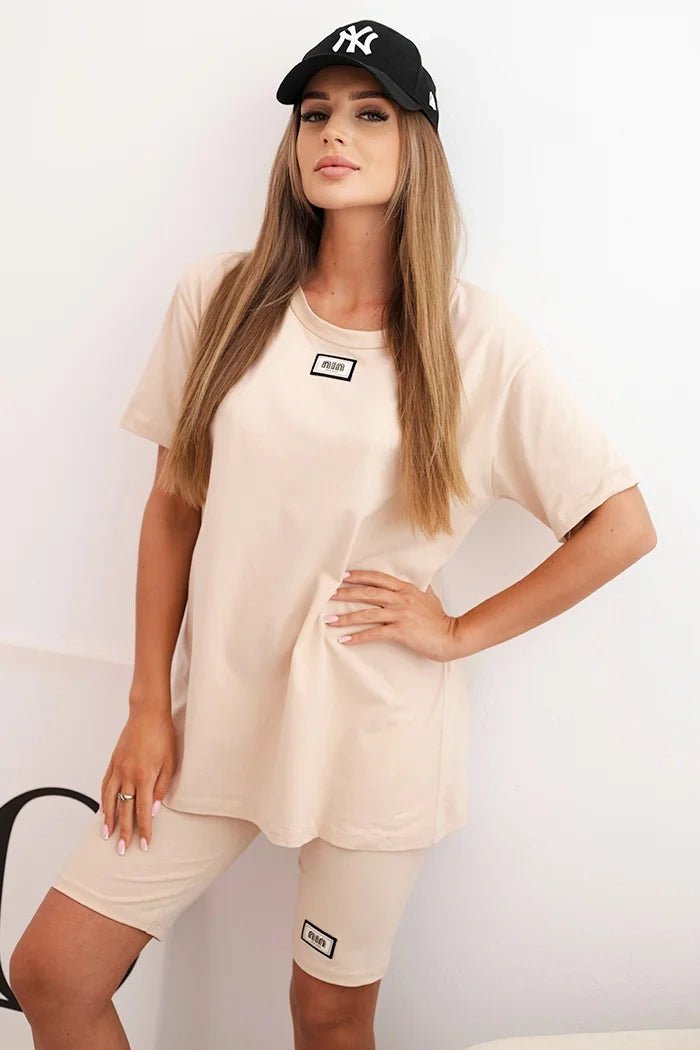 Women's cotton set with short sleeves and shorts ART5720 / – Beige цвет / color | Lexline Fashion