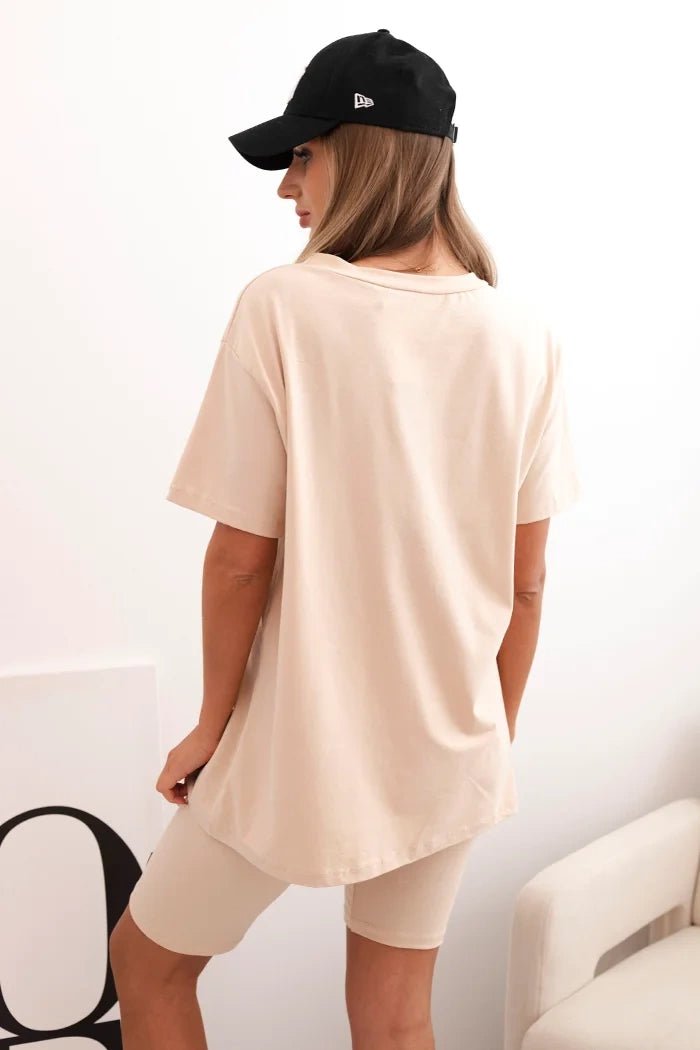 Women's cotton set with short sleeves and shorts ART5720 / – Beige цвет / color | Lexline Fashion