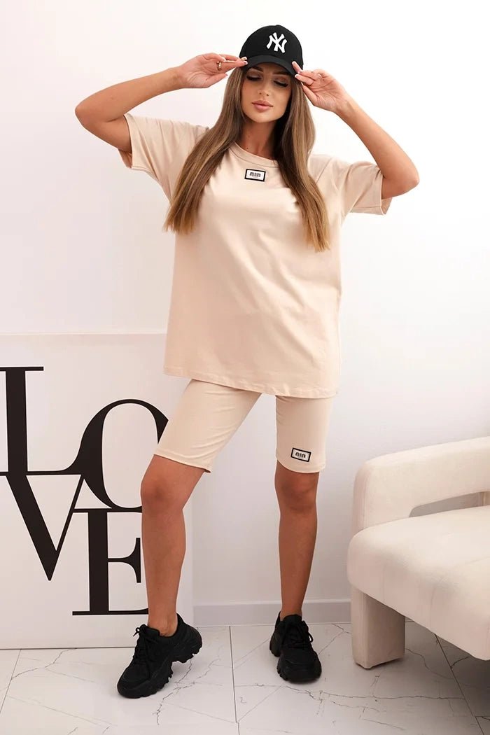 Women's cotton set with short sleeves and shorts ART5720 / – Beige цвет / color | Lexline Fashion