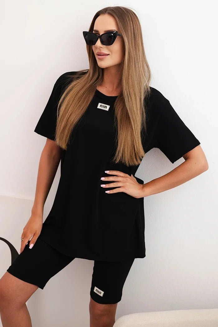 Women's cotton set with short sleeves and shorts ART5720 / – Black цвет / color | Lexline Fashion