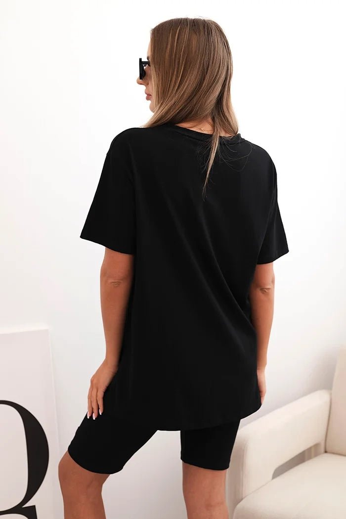 Women's cotton set with short sleeves and shorts ART5720 / – Black цвет / color | Lexline Fashion