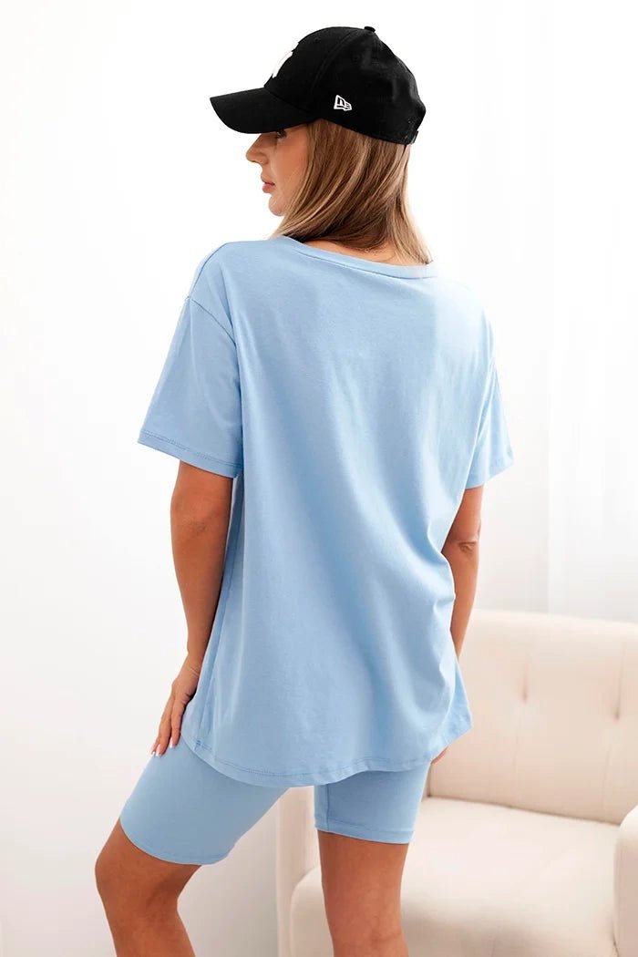 Women's cotton set with short sleeves and shorts ART5720 / – Blue цвет / color | Lexline Fashion