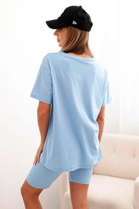 Women's cotton set with short sleeves and shorts ART5720 / – Blue цвет / color | Lexline Fashion
