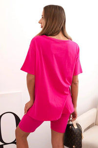 Women's cotton set with short sleeves and shorts ART5720 / – Fuchsia цвет / color | Lexline Fashion