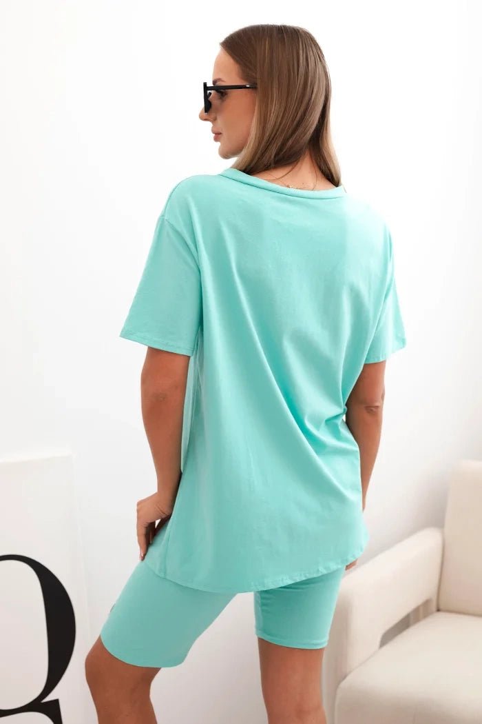 Women's cotton set with short sleeves and shorts ART5720 / – Mint цвет / color | Lexline Fashion