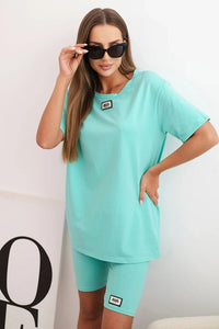 Women's cotton set with short sleeves and shorts ART5720 / – Mint цвет / color | Lexline Fashion