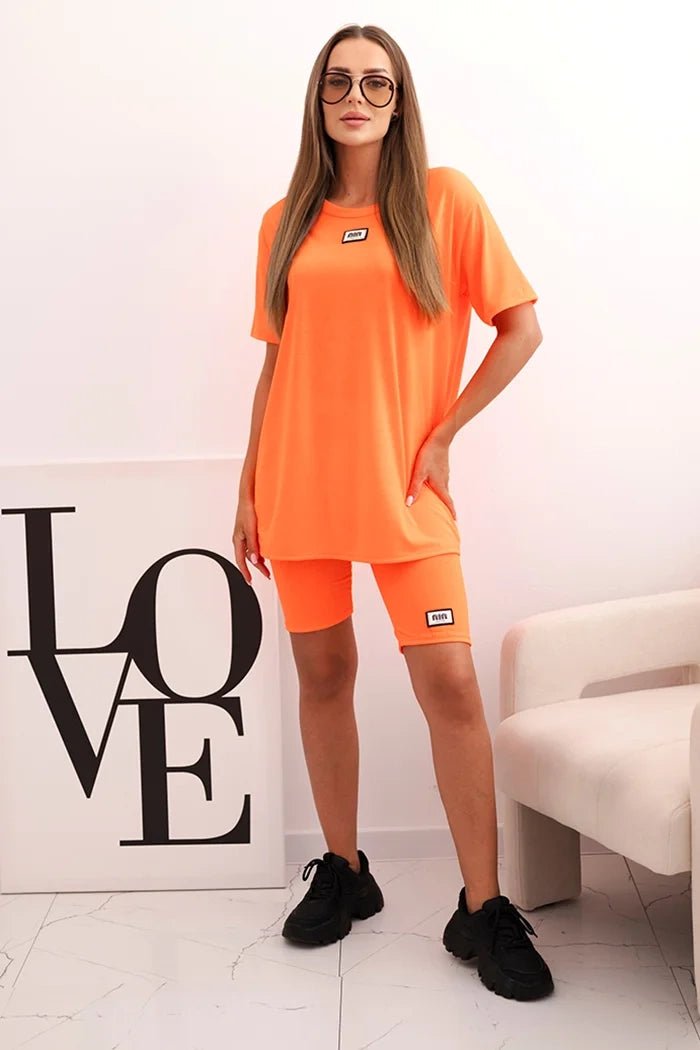 Women's cotton set with short sleeves and shorts ART5720 / – Orange цвет / color | Lexline Fashion