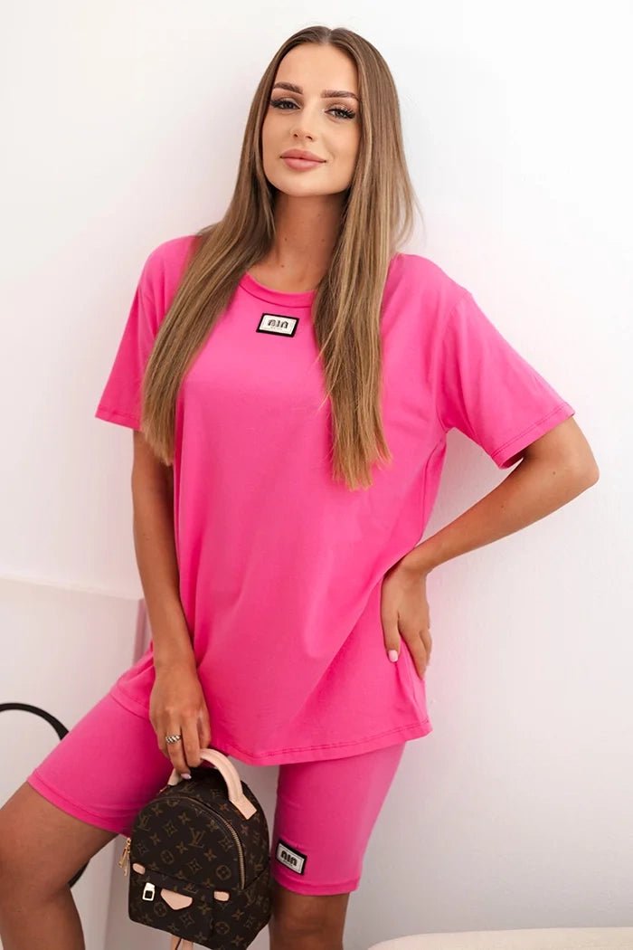 Women's cotton set with short sleeves and shorts ART5720 / – Pink цвет / color | Lexline Fashion