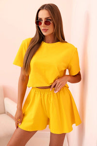 Women's cotton set with wide shorts 7468 / – Yellow цвет / color | Lexline Fashion