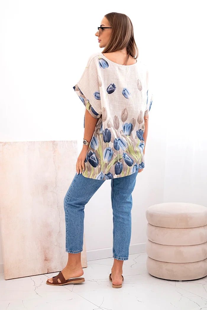 Women's cotton shirt with a floral pattern ART10739 / – Beige цвет / color | Lexline Fashion