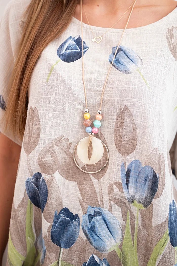 Women's cotton shirt with a floral pattern ART10739 / – Beige цвет / color | Lexline Fashion