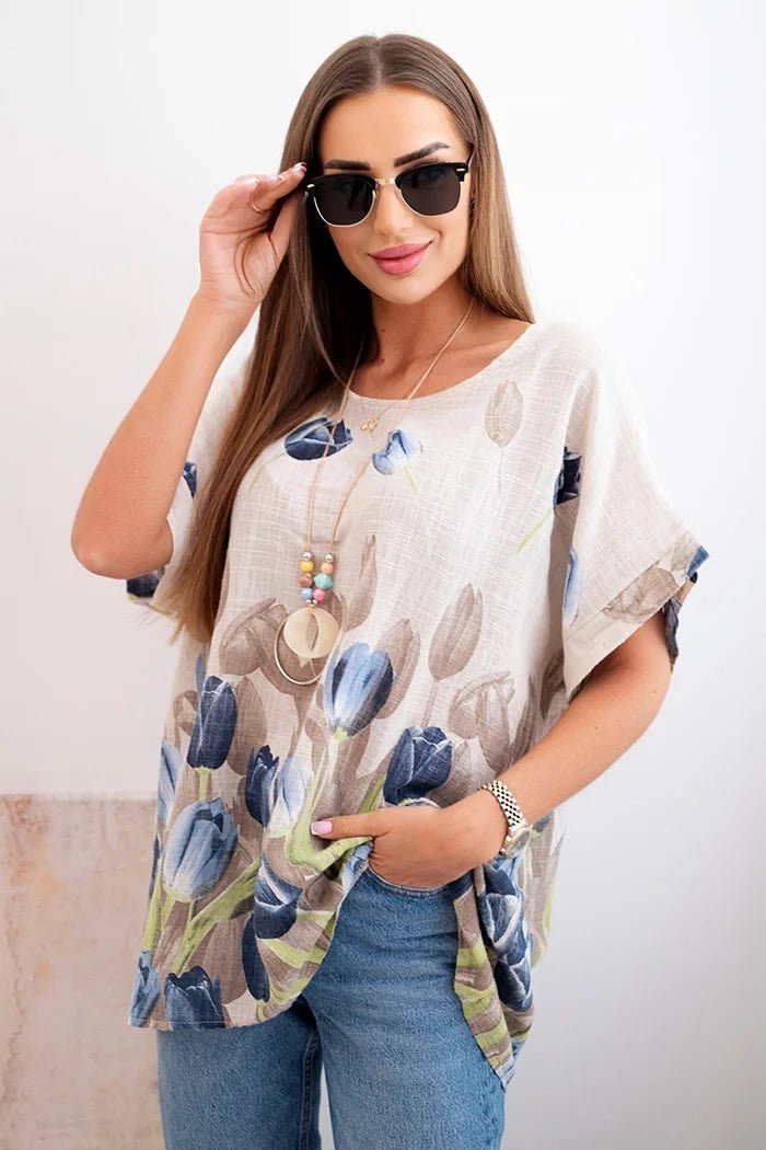 Women's cotton shirt with a floral pattern ART10739 / – Beige цвет / color | Lexline Fashion