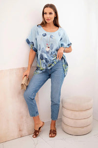 Women's cotton shirt with a floral pattern ART10739 / – Blue цвет / color | Lexline Fashion