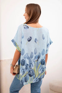 Women's cotton shirt with a floral pattern ART10739 / – Blue цвет / color | Lexline Fashion