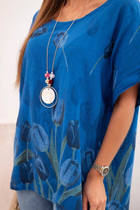 Women's cotton shirt with a floral pattern ART10739 / – Blue cornflower цвет / color | Lexline Fashion