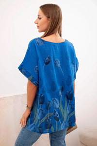 Women's cotton shirt with a floral pattern ART10739 / – Blue cornflower цвет / color | Lexline Fashion