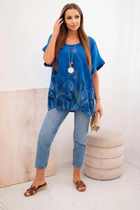 Women's cotton shirt with a floral pattern ART10739 / – Blue cornflower цвет / color | Lexline Fashion
